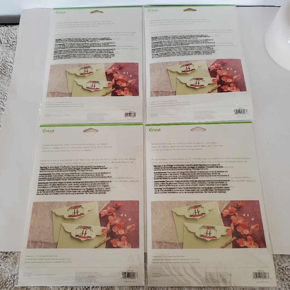 NIP CRICUT Lot Of 4 Printable Clear Sticker Paper 5 Sheets Each 8.5x11